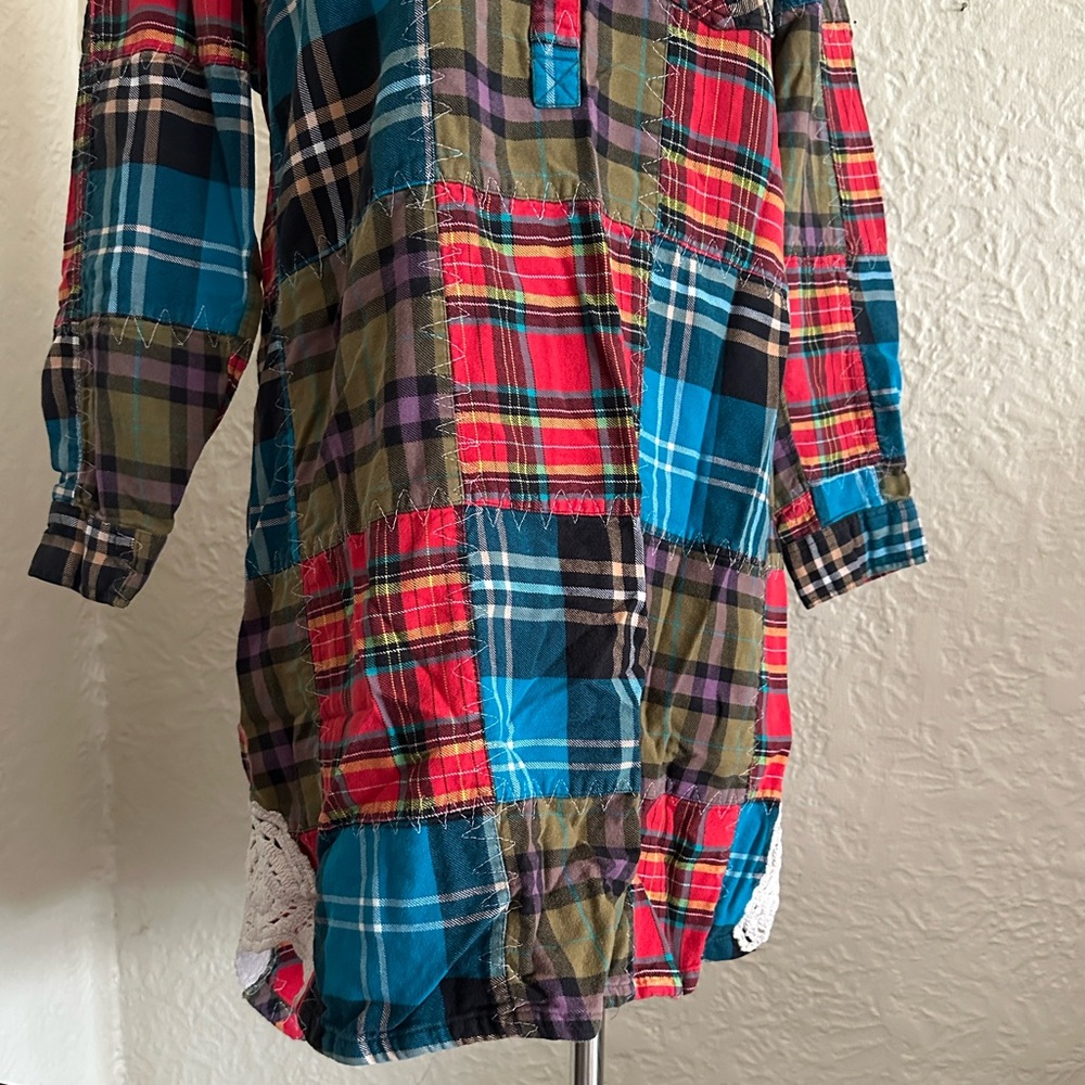 Soft Surroundings Madras Plaid Patchwork Flannel … - image 3